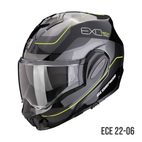 Casco Scorpion EXO-TECH EVO PRO COMMUTA  Negro-Plata-Amarillo