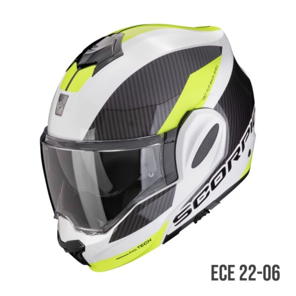 Casco Scorpion EXO-TECH EVO TEAM Blanco-Amazillo neon