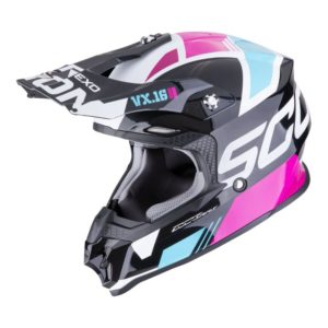 Casco Scorpion VX-16 EVO AIR ANALOG Metal Black Blue Pink