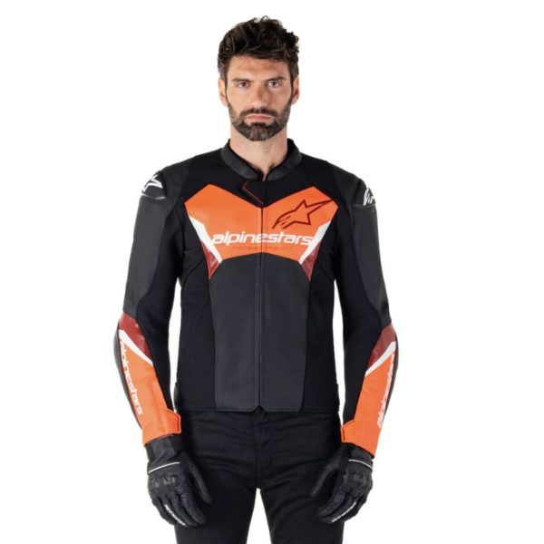 Chaqueta Alpinestars FASTER V3 LEATHER BLACK RED FLUO