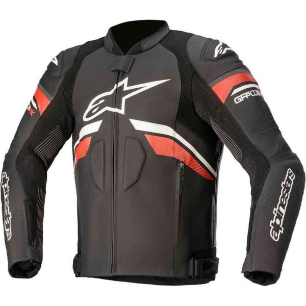 Chaqueta Alpinestars GP PLUS R V3 de piel negra roja fluor blanca