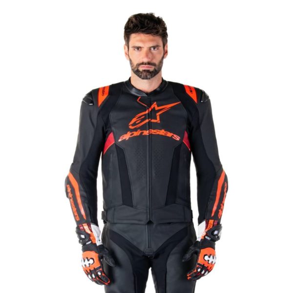 Chaqueta Alpinestars MISSILE V3 IGNITION LEATHER BLACK RED FLUO DARK RED