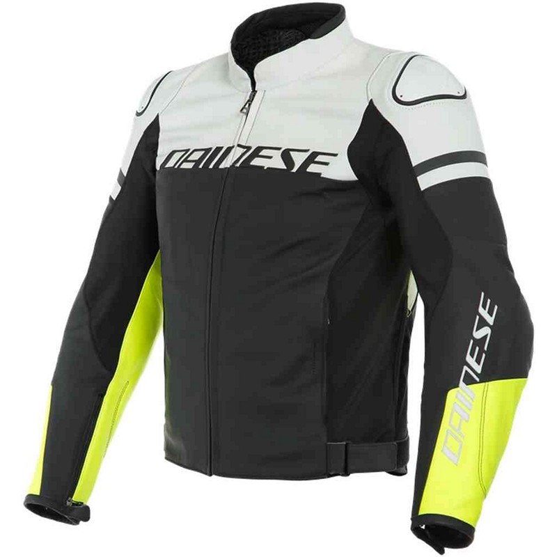 Chaqueta Dainese Agile negra blanca amarilla fluor de piel - Motos Cano  Sport
