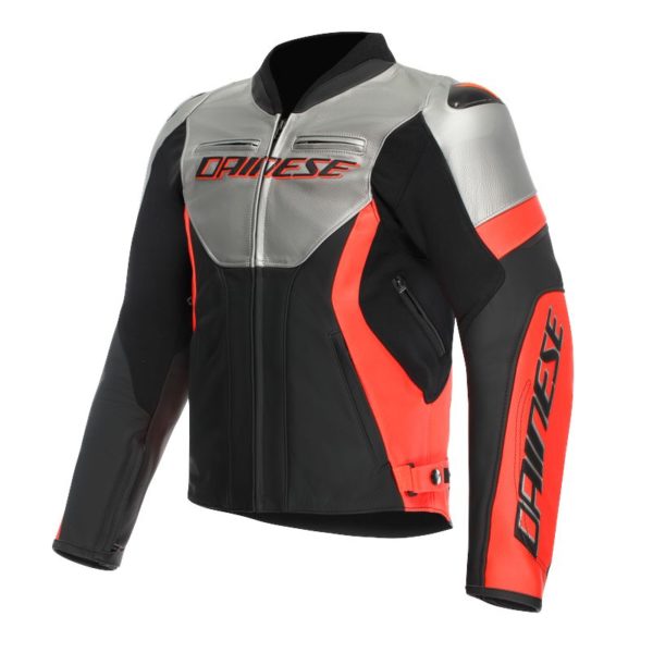 Chaqueta Dainese RACING 5 LEATHER SILVER BLACK RED-FLUO