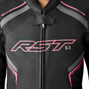 Chaqueta de piel RST S1 D3O mujer negro rosa