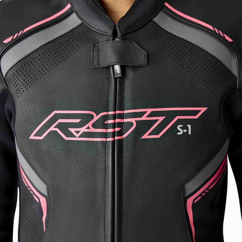 Chaqueta de piel RST S1 D3O mujer negro rosa