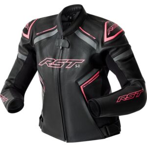 Chaqueta de piel RST S1 D3O mujer negro rosa