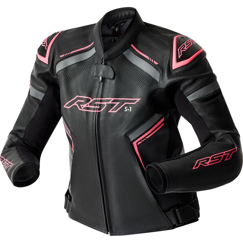 Chaqueta de piel RST S1 D3O mujer negro rosa