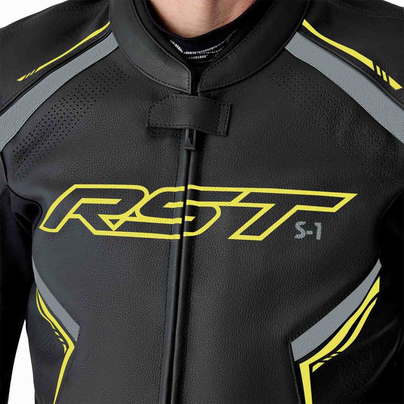 Chaqueta de piel RST S1 D3O negro amarillo neón