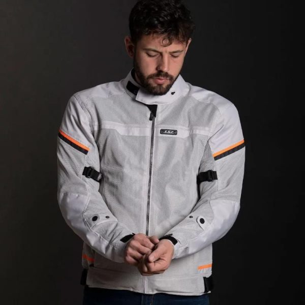 CHAQUETA LS2 RIVA LIGHT GREY H-V ORANGE