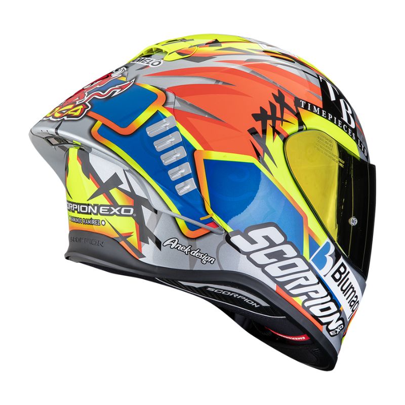 Casco Scorpion EXO-R1 EVO II AIR ARON MISANO Silver-Neon Yellow-Blue