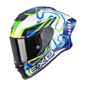 Casco Scorpion EXO-R1 EVO II AIR CORNERING White-Blue-Green