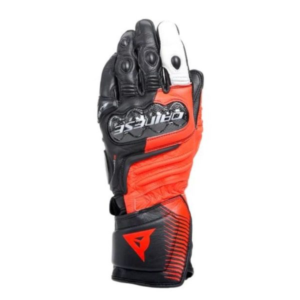 Guantes Dainese CARBON 4 LONG LEATHER NEGRO FLUOR-ROJO BLANCO