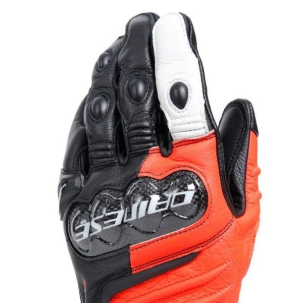 Guantes Dainese CARBON 4 LONG LEATHER NEGRO FLUOR-ROJO BLANCO