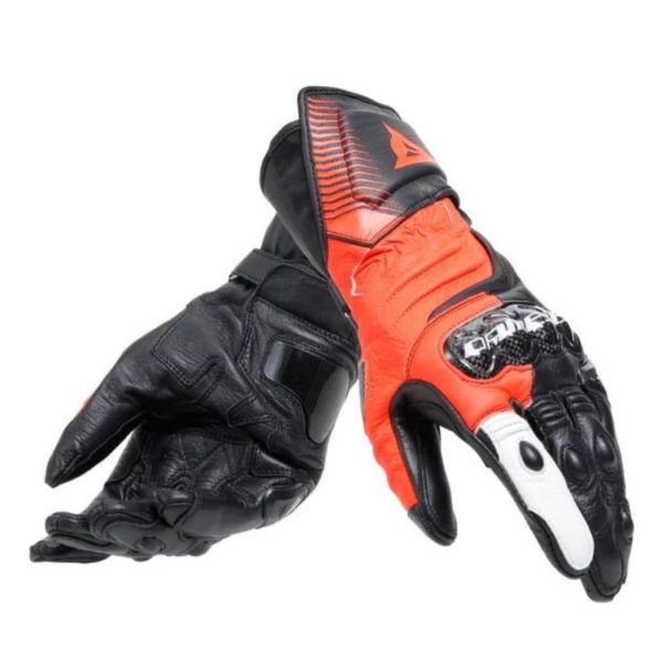 Guantes Dainese CARBON 4 LONG LEATHER NEGRO FLUOR-ROJO BLANCO