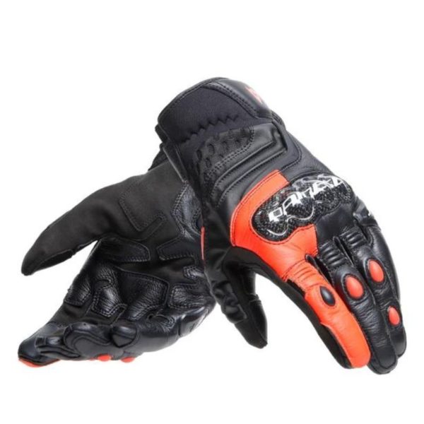 Guantes Dainese CARBON 4 SHORT LEATHER NEGRO FLUO-ROJO