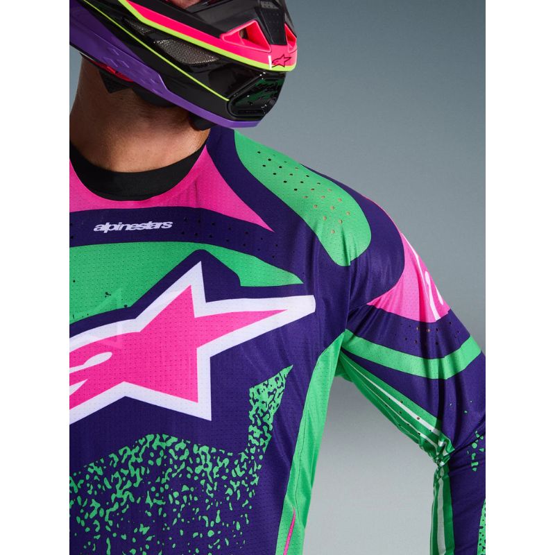 Jersey Alpinestars TECHSTAR NOMUR DEEP PURPLE GREEN PINK FLUO