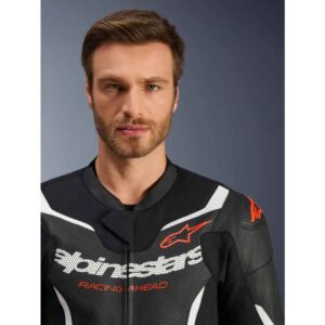 Mono Alpinestars GP FORCE V2 LEATHER SUIT 2 PC BLACK WHITE RED FLUO
