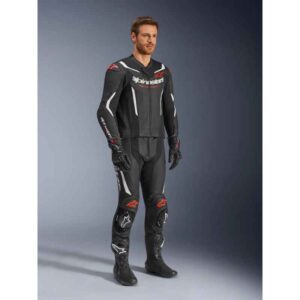 Mono Alpinestars GP FORCE V2 LEATHER SUIT 2 PC BLACK WHITE RED FLUO