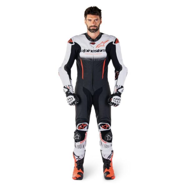 Mono Alpinestars GP-R7 1PC LEATHER WHITE BLACK RED FLUO