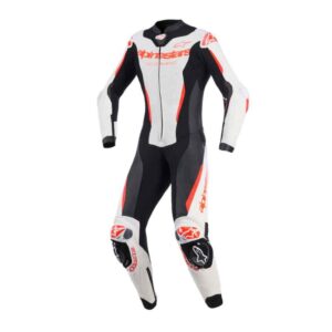 Mono Alpinestars STELLA GP-R7 1PC LEATHER SUIT WHITE BLACK RED FLUO