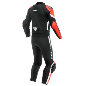 Mono Dainese AVRO 4 CUERO 2 PIEZAS NEGRO-MATE FLUO-ROJO BLANCO