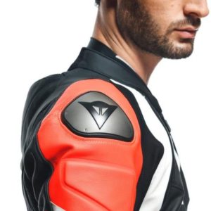 Mono Dainese AVRO 4 CUERO 2 PIEZAS NEGRO-MATE FLUO-ROJO BLANCO