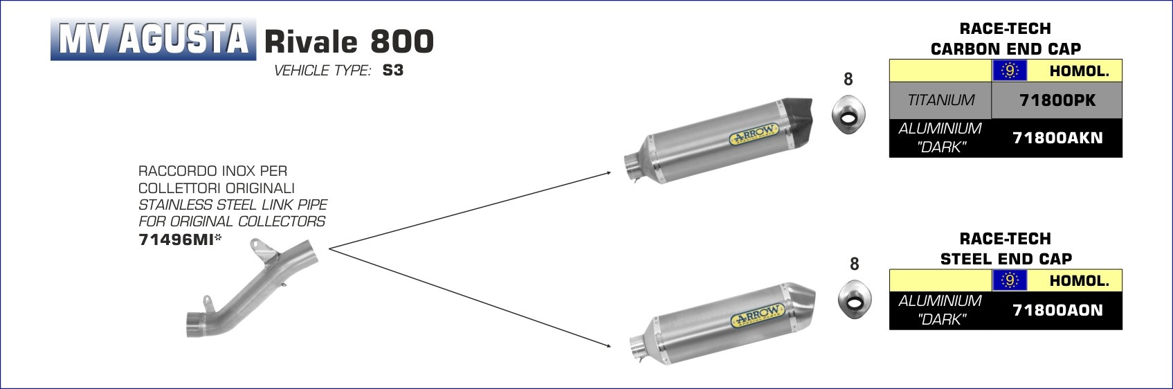 Conector Arrow para silenciosos Race-Tech para Colectores originales