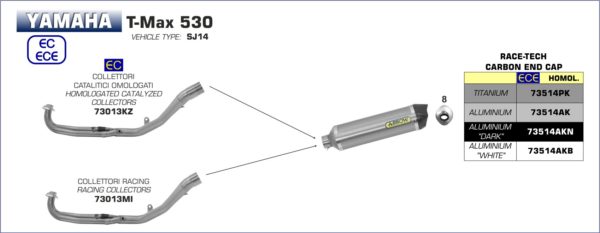 ARROW YAMAHA T-MAX 530 '17/20 HOMOLOGATED  RACE-TECH TITANIUM SILENCER WITH CARBON END CAP FOR ARROW COLLECTOR