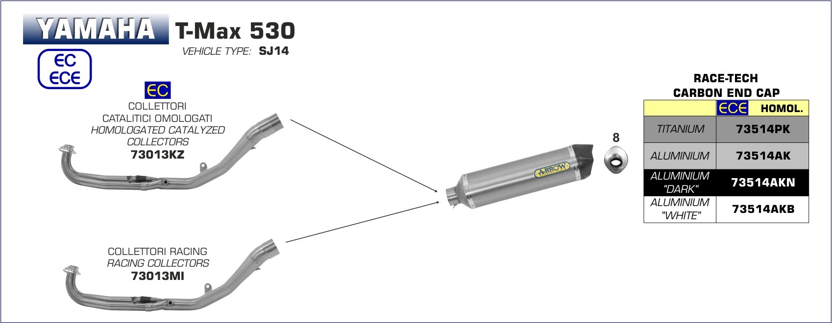 ARROW YAMAHA T-MAX 530 '17/20 HOMOLOGATED  RACE-TECH TITANIUM SILENCER WITH CARBON END CAP FOR ARROW COLLECTOR