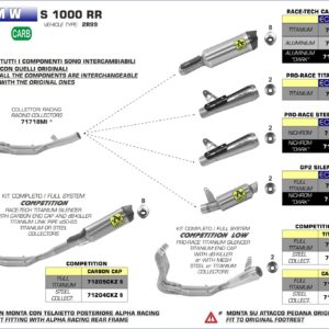 Sistema completo Arrow COMPETITION LOW "Full Titanium" para BMW S 1000 RR 2019