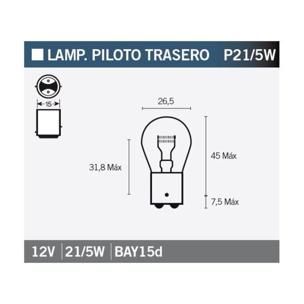 PARA TU MOTO UNIVERSAL - LAMPARA BILUX 12V21/5W -