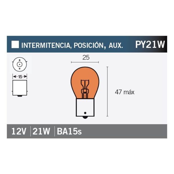 LAMPARA BILUX 12V21W AMBAR