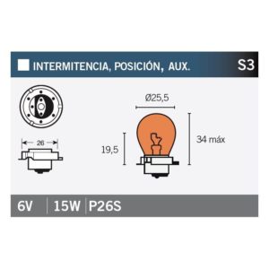 PARA TU MOTO UNIVERSAL - LAMPARA 6V15W P26S AMBAR -