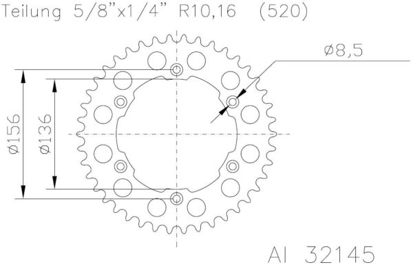 PARA TU MOTO UNIVERSAL - Corona ESJOT Aluminio 51-32145 50 dientes -