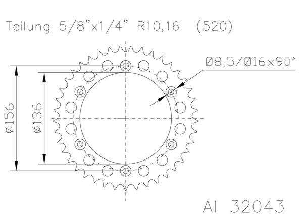 Corona ESJOT Aluminio negro 51-32043-52 dientes