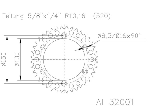 Corona ESJOT Aluminio 51-32001 52 dientes