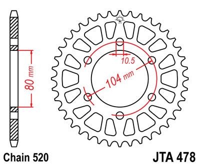 Corona JT 478 de aluminio con 45 dientes