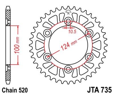 Corona JT 735 de aluminio con 37 dientes
