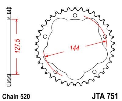 Corona JT 751 de aluminio con 38 dientes