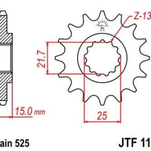 Piñon JT 1182 de acero con 15 dientes