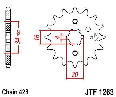 Piñon JT 1263 de acero con 16 dientes