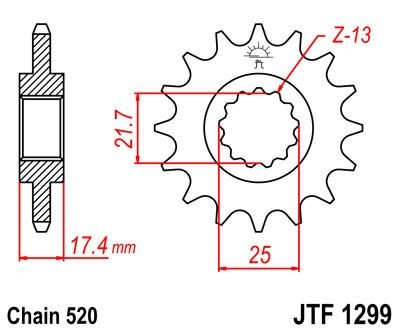 Piñon JT 1299 de acero con 14 dientes
