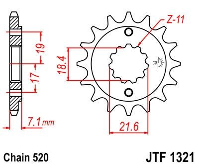 Piñon JT 1321 de acero con 14 dientes