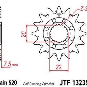 Piñon JT 1323SC  autolimpiable de acero con 14 dientes