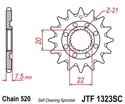 Piñon JT 1323SC  autolimpiable de acero con 14 dientes