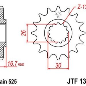 HONDA - Piñon JT 1370 de acero con 16 dientes -