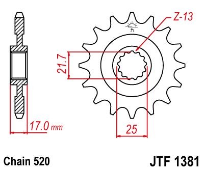 Piñon JT 1381 de acero con 15 dientes