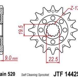Piñon JT 1442SC autolimpiable de acero con 13 dientes