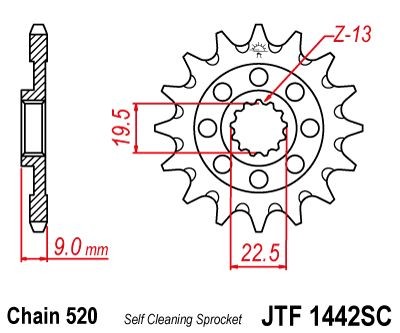 Piñon JT 1442SC autolimpiable de acero con 13 dientes